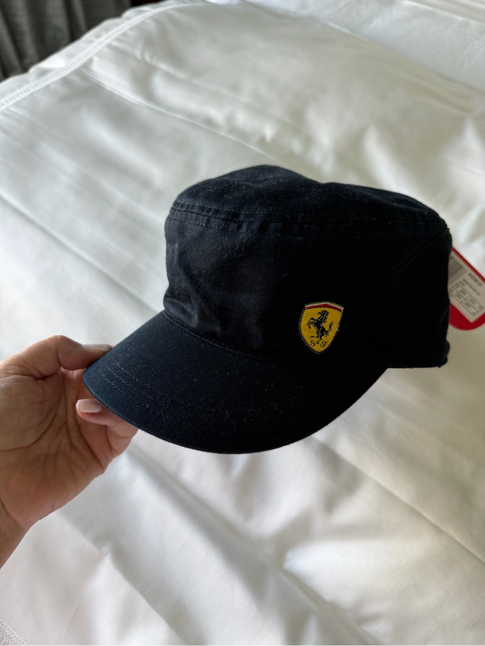 Ferrari Black Military-Style Cap with Yellow Shield Logo. Puma logo on back. NWT